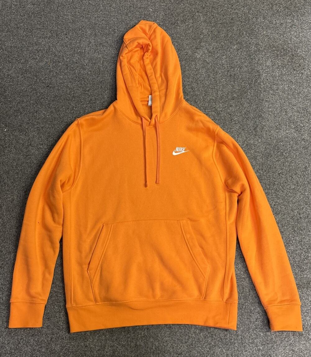 Nike Sportswear Club Fleece Hoodie Hooded Sweatshirt Mens Size Med Orange Swoosh